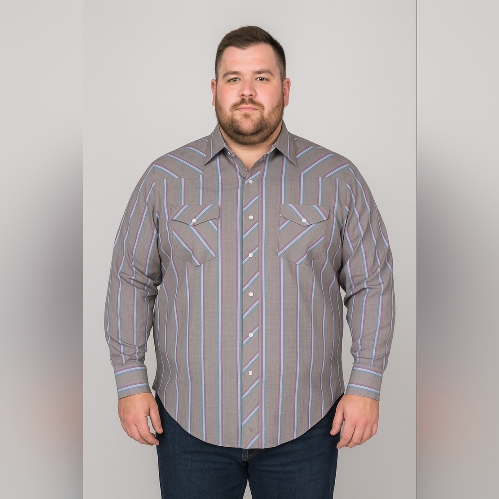 New NWT Wrangler Western Shirt Men’s XXL Pearl Snap Rodeo Line Dancing Striped